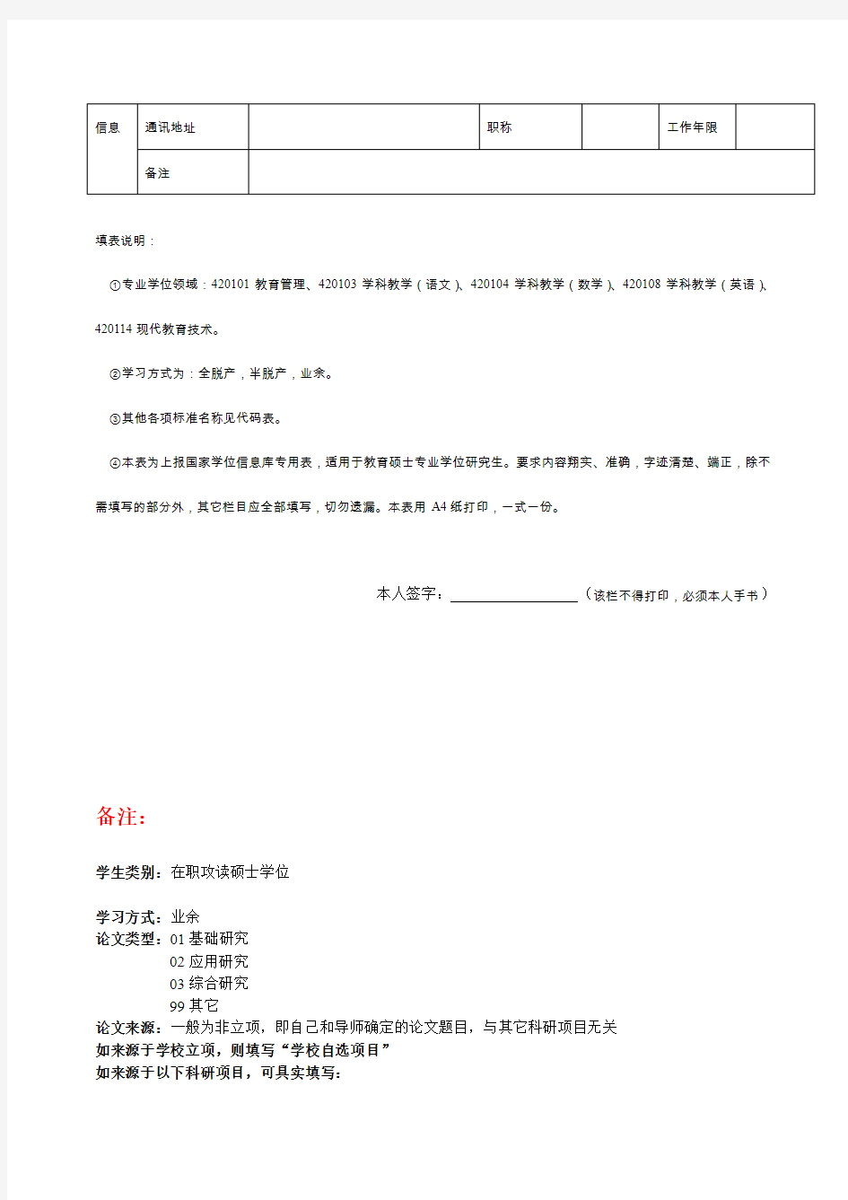 专业硕士学位基本数据表