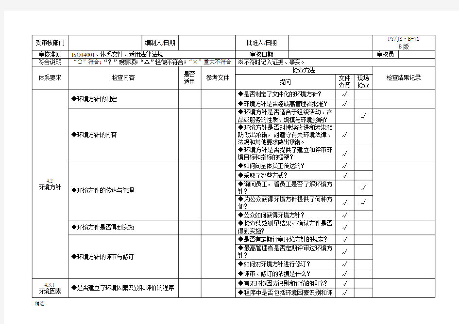 全面环境体系内审检查表.doc