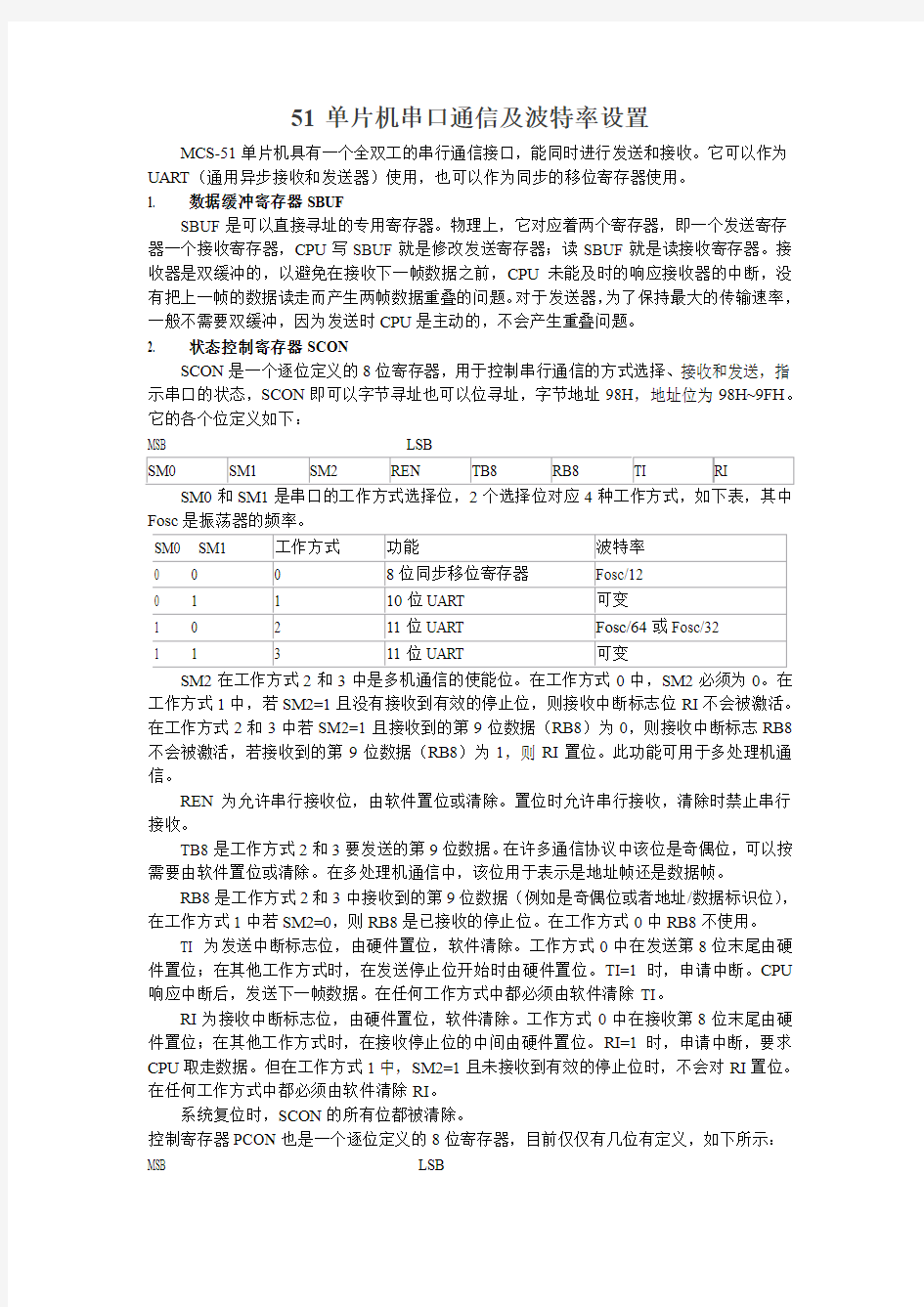 单片机串口通信及波特率设置