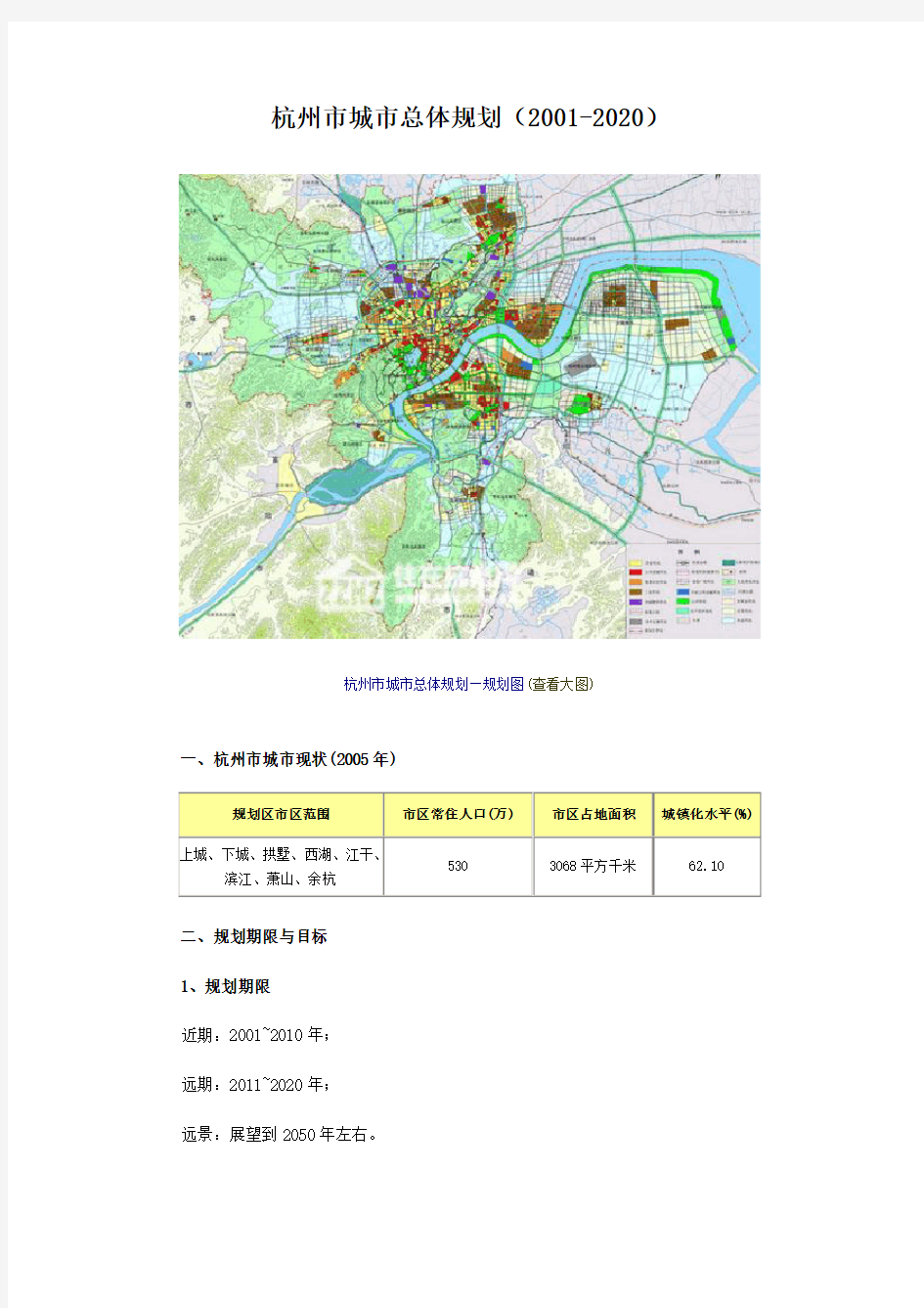 杭州市城市总体规划(2001-2020)