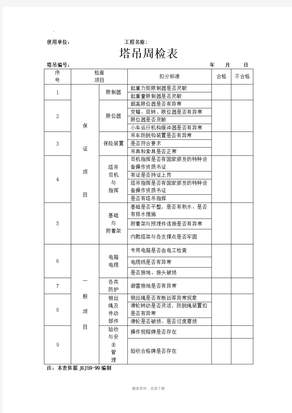 塔吊周检月检记录表