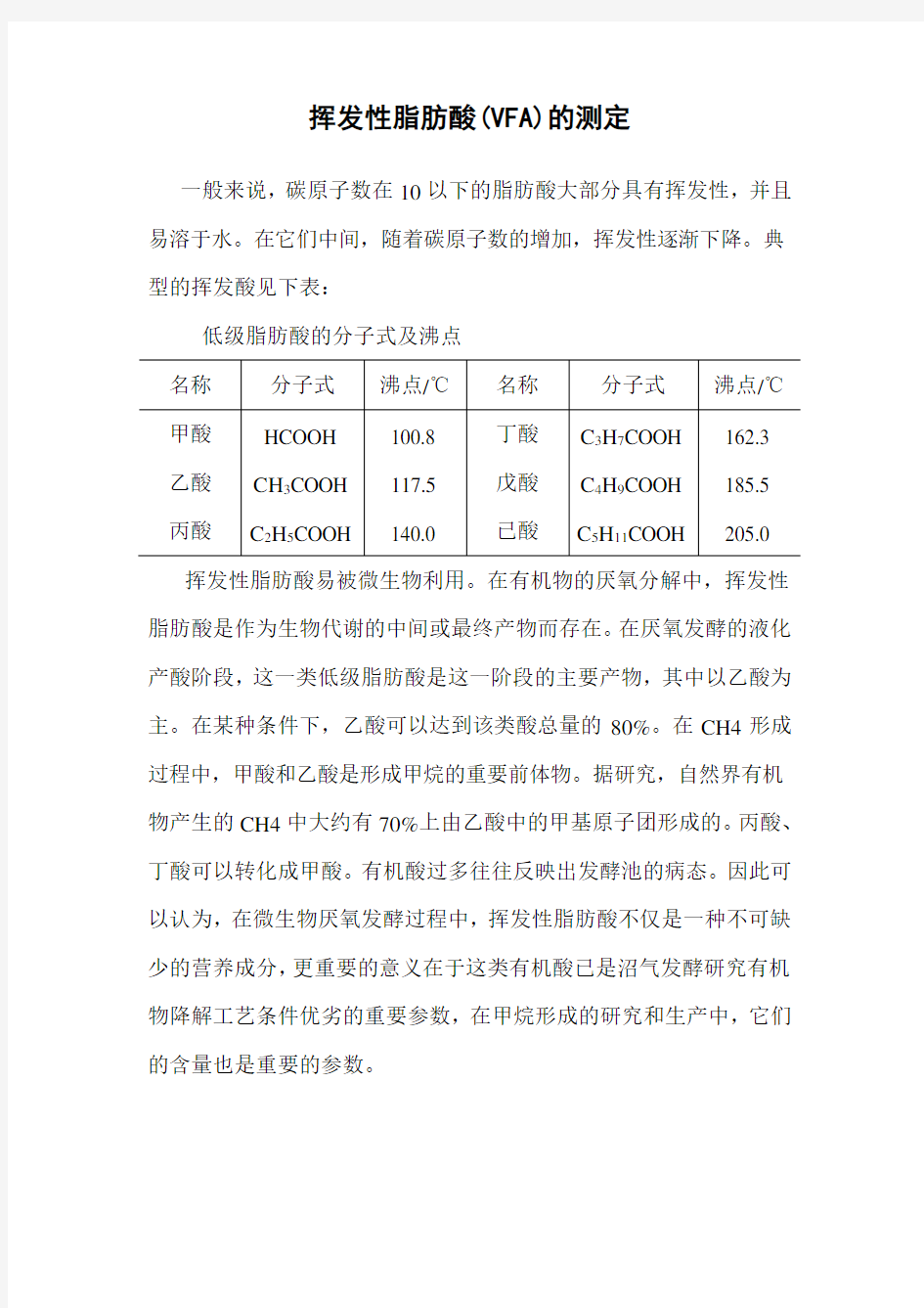 挥发性脂肪酸VF的测定