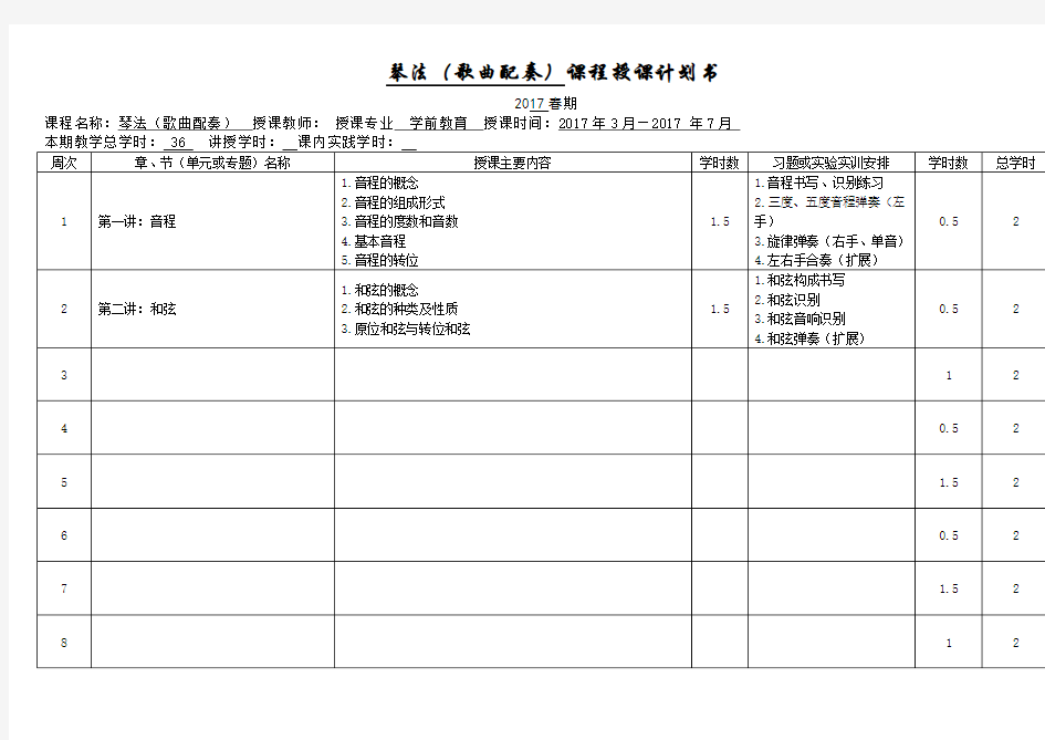 课程授课计划书模板