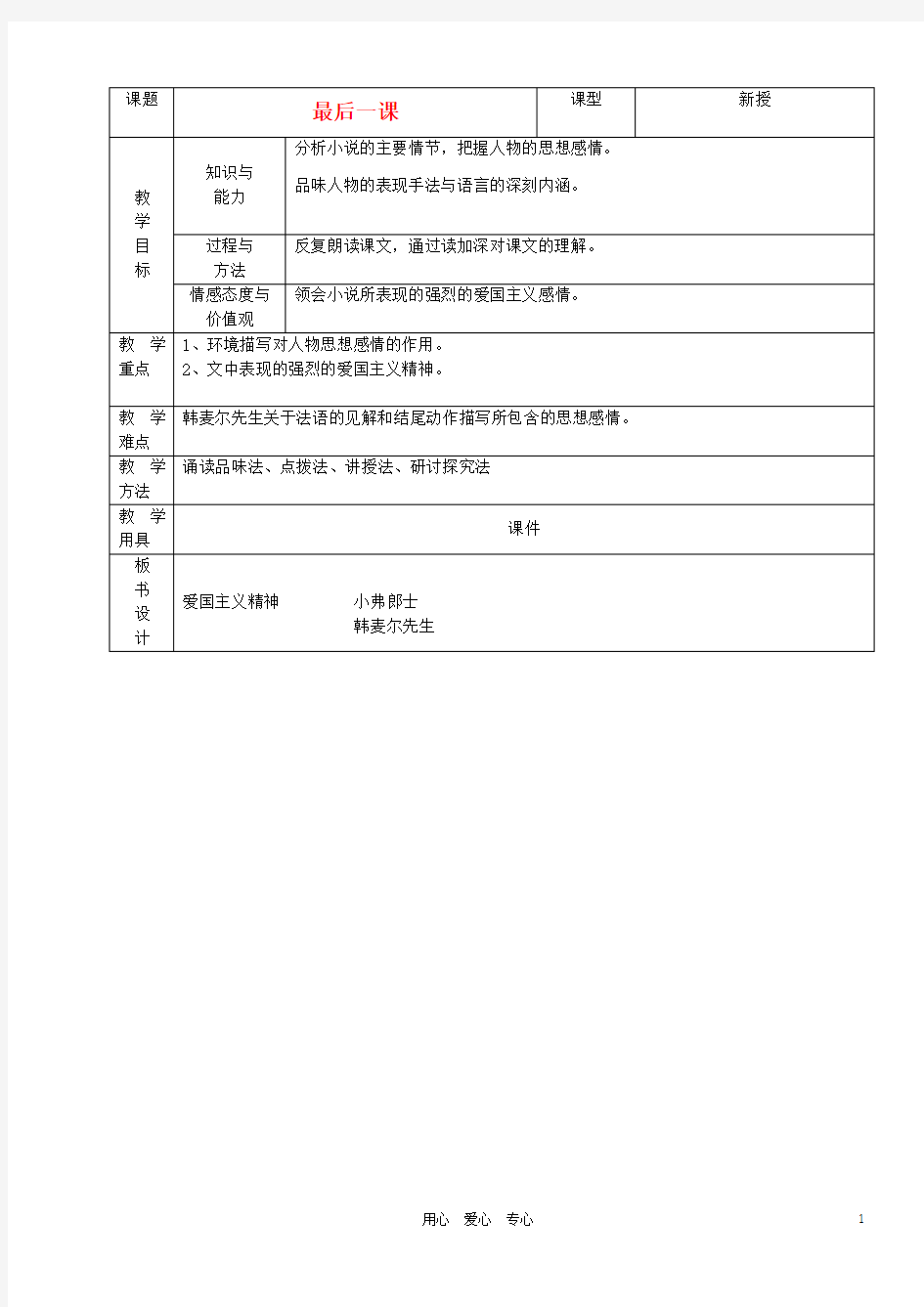 七年级语文《最后一课》教案