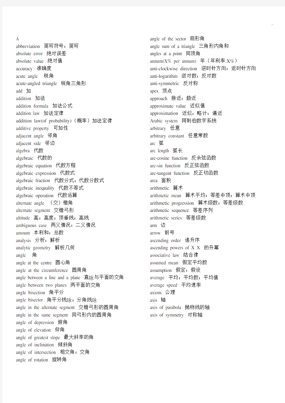 美国数学竞赛AMC12词汇资料