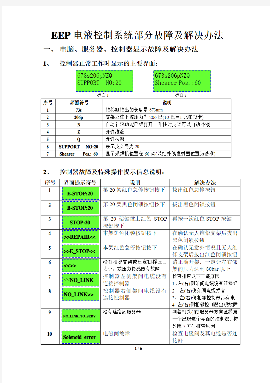 EEP电液控制系统部分故障及解决办法