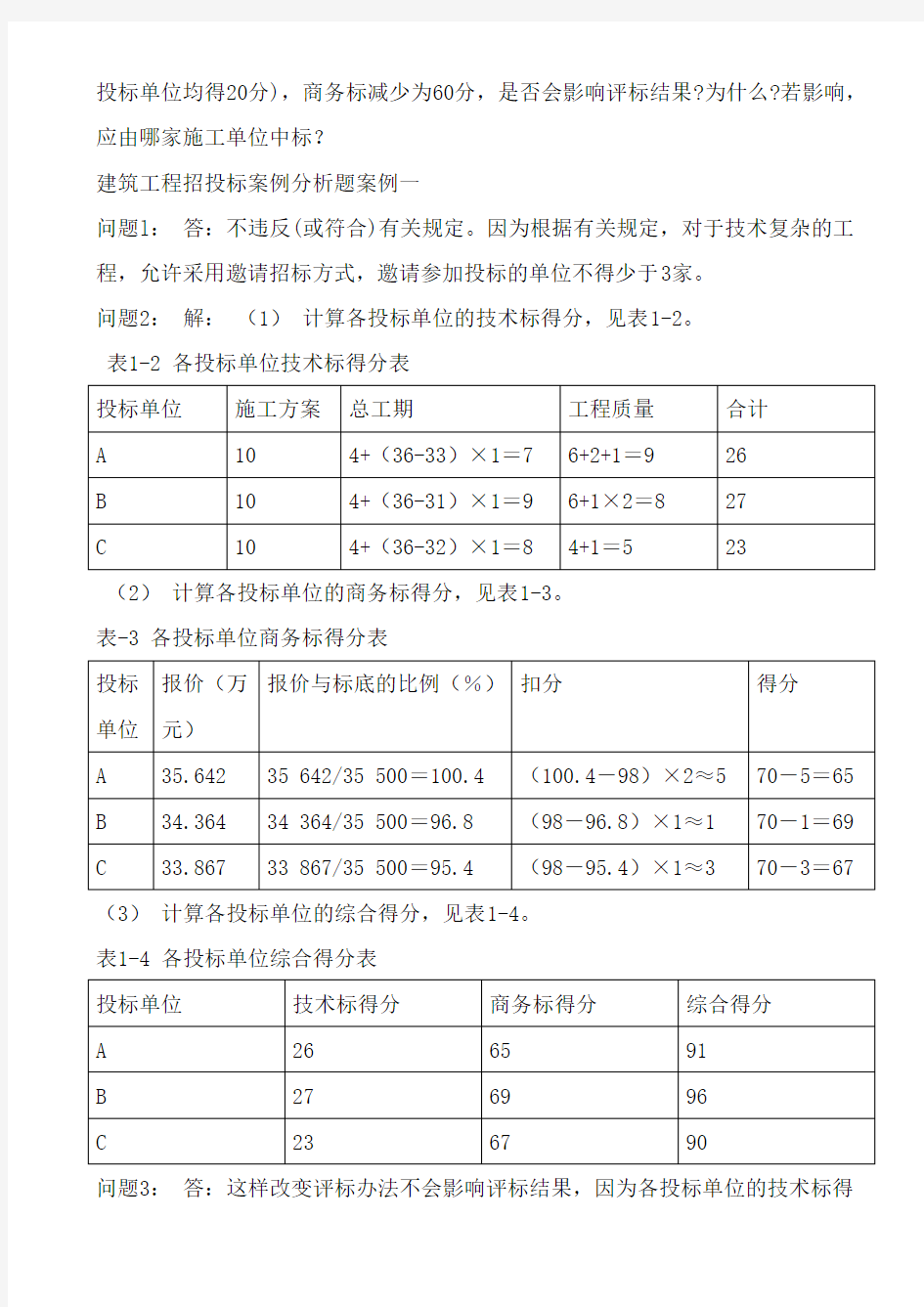 建筑工程招投标案例分析题案例