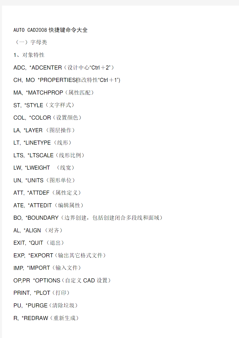 AUTO_CAD快捷键命令大全