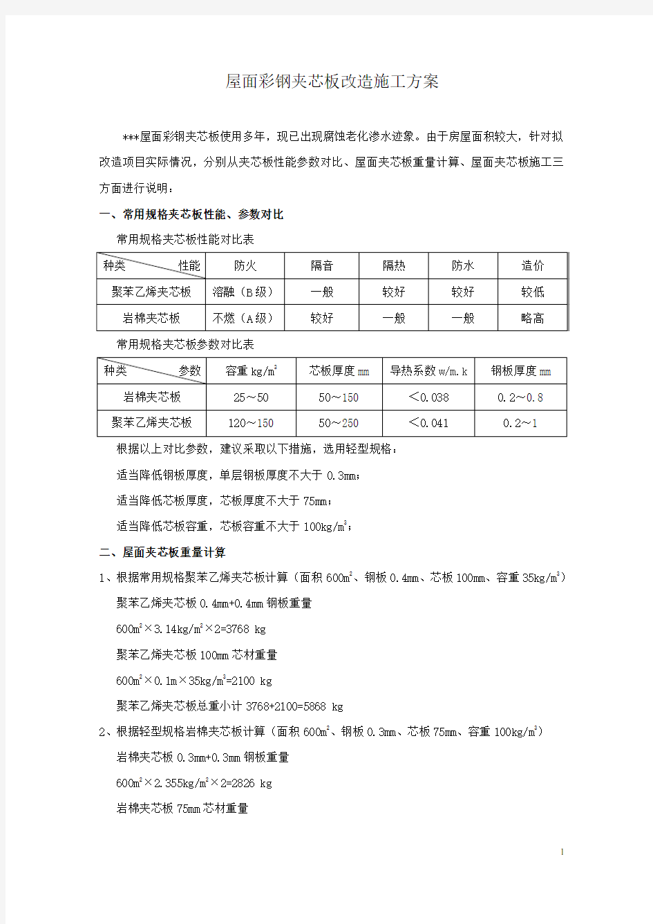 屋面彩钢夹芯板改造(更换)施工方案