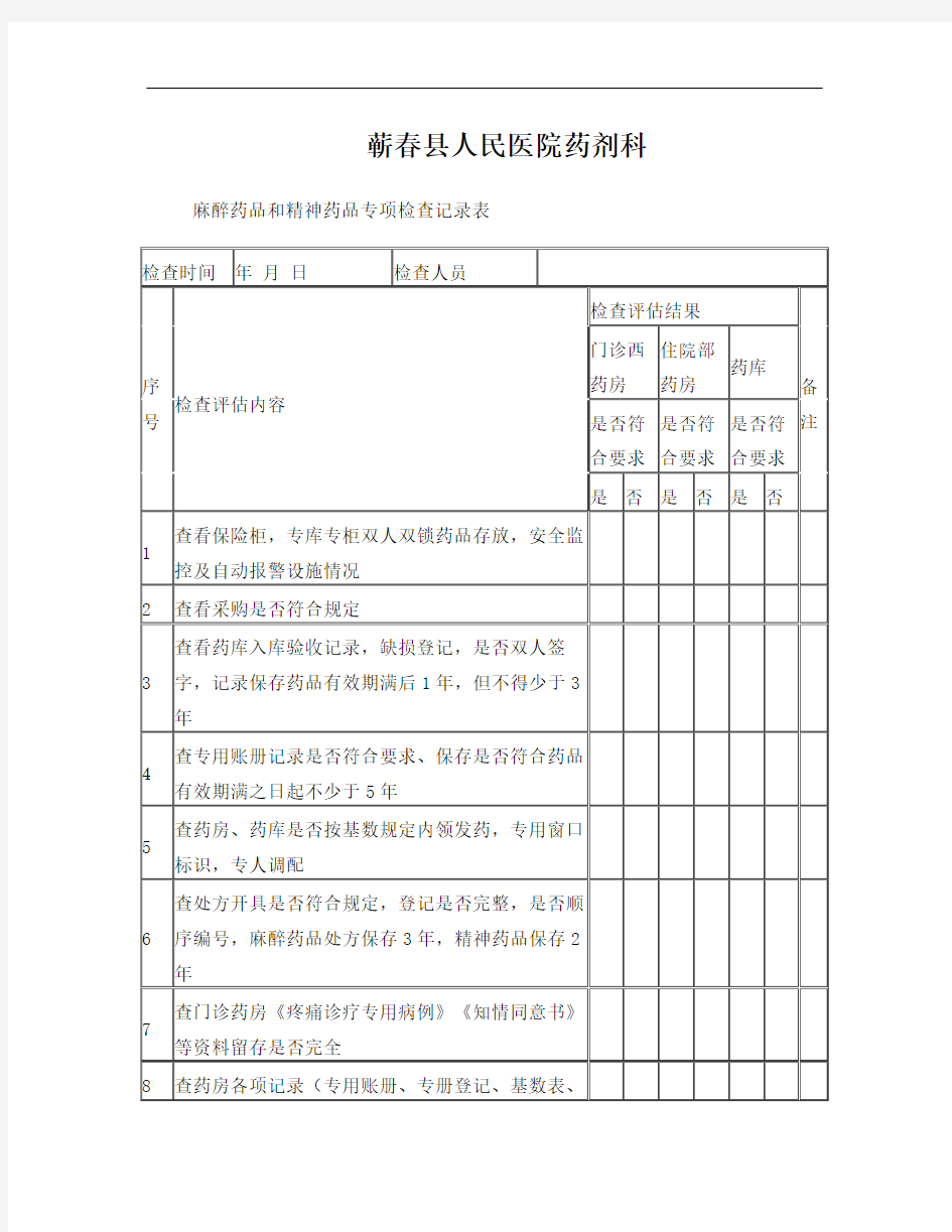 麻醉药品和精神药品专项检查记录表