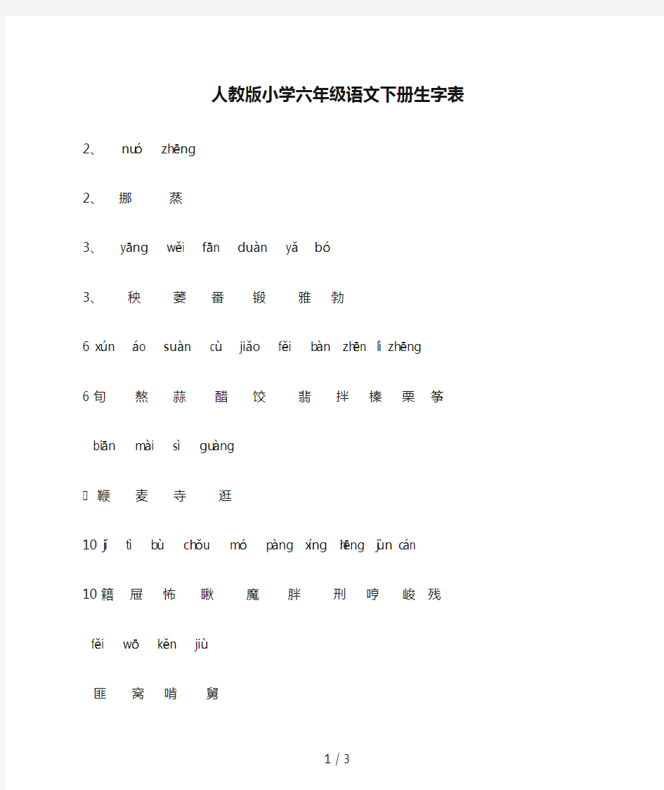 人教版小学六年级语文下册生字表 (2)