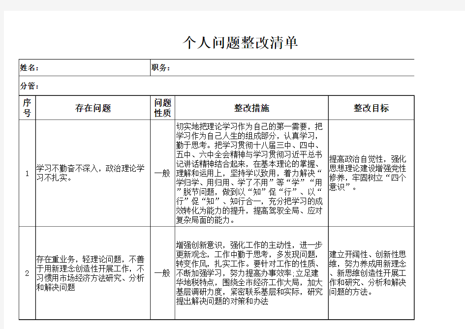 作风整顿整改清单