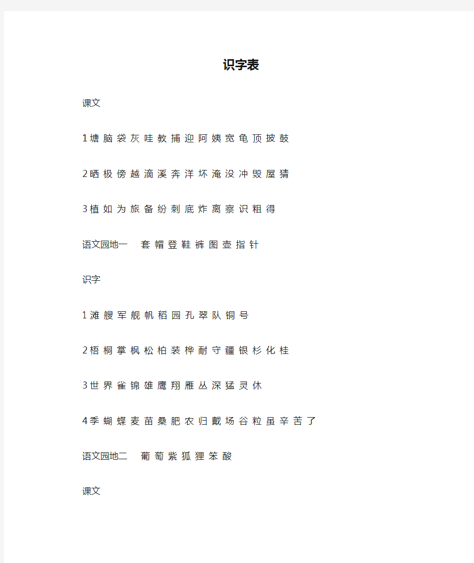 新版二年级上册语文识字表 (1)