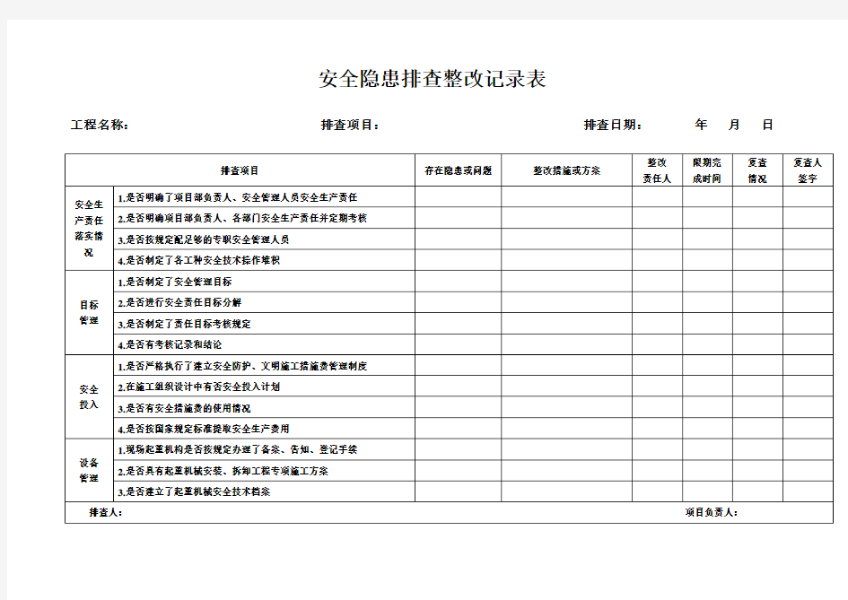 安全隐患排查整改表