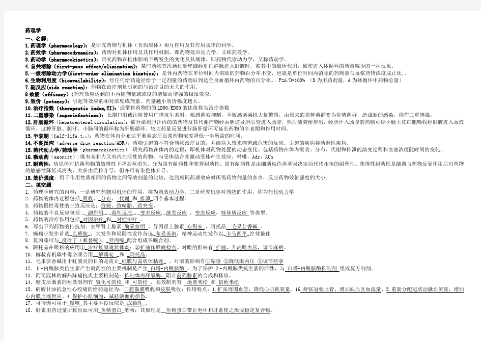 药理学考点大全 重点总结 试题总结 期末考试必备.