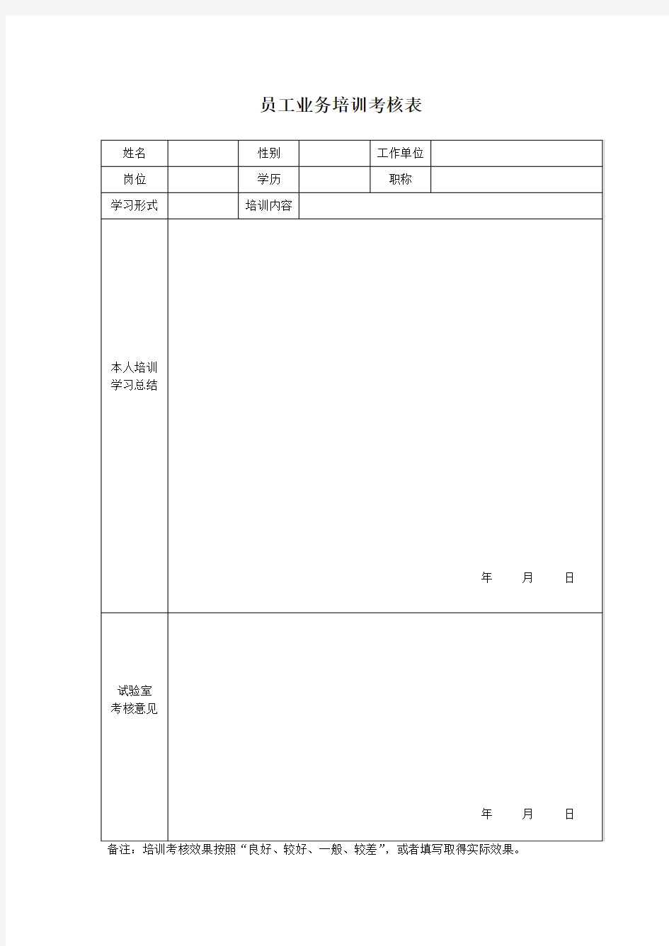 业务培训考核记录表