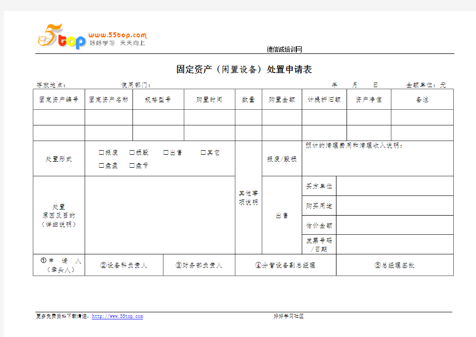 闲置设备固定资产处置申请表