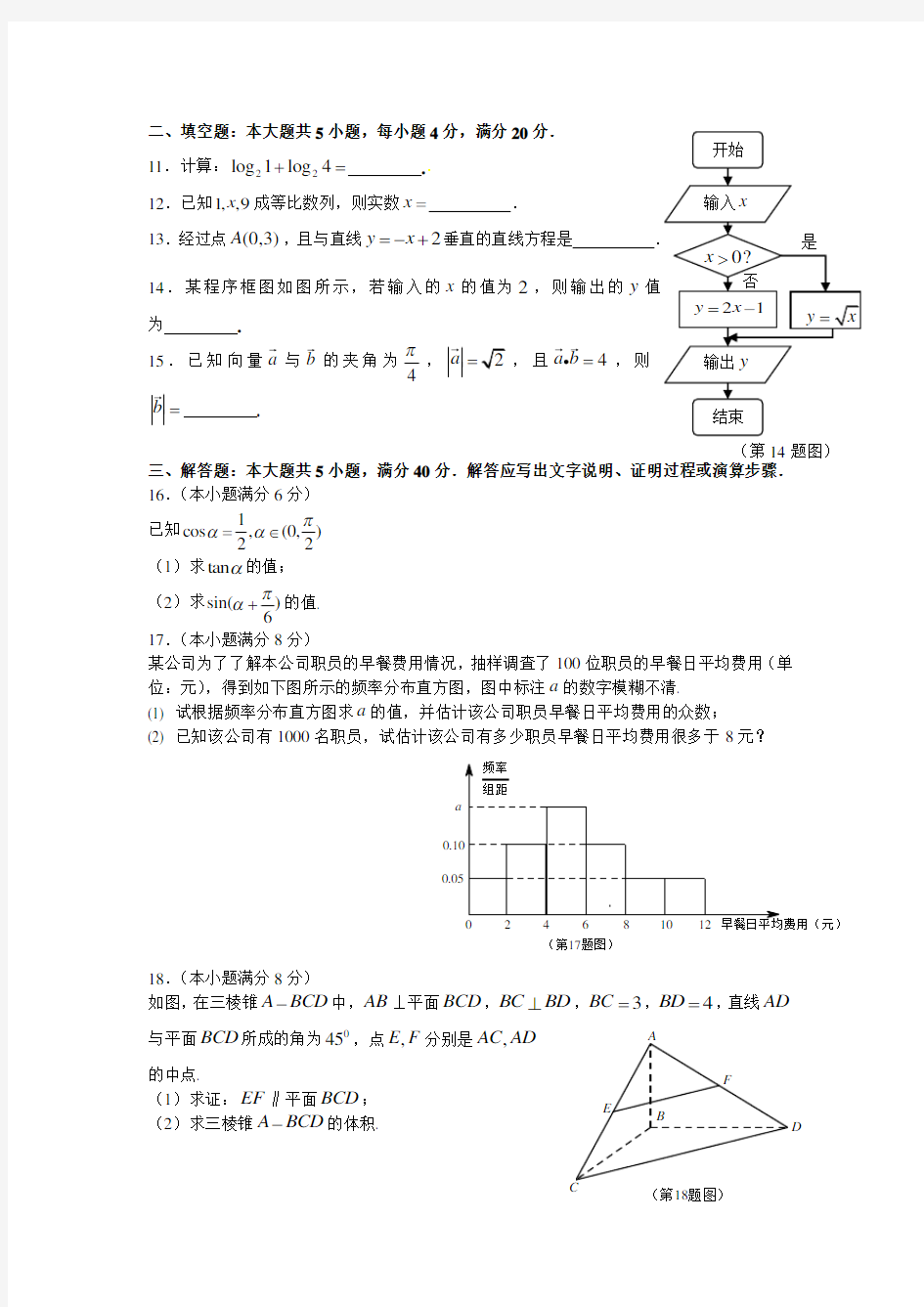 2019年湖南省普通高中学业水平考试数学试卷及答案(2)
