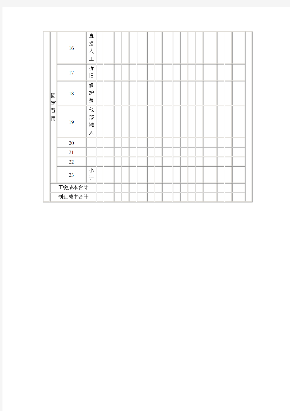 企业项目成本明细表