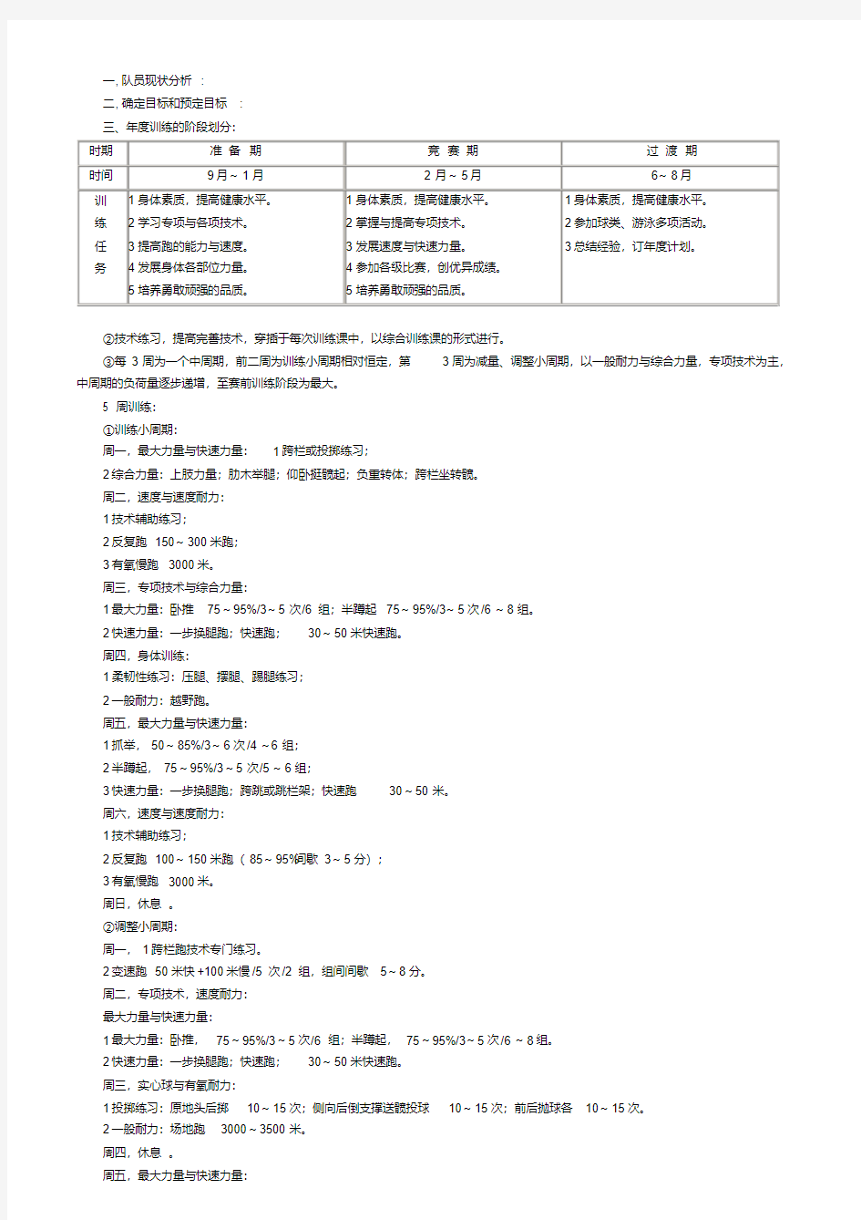 田径训练计划详细版