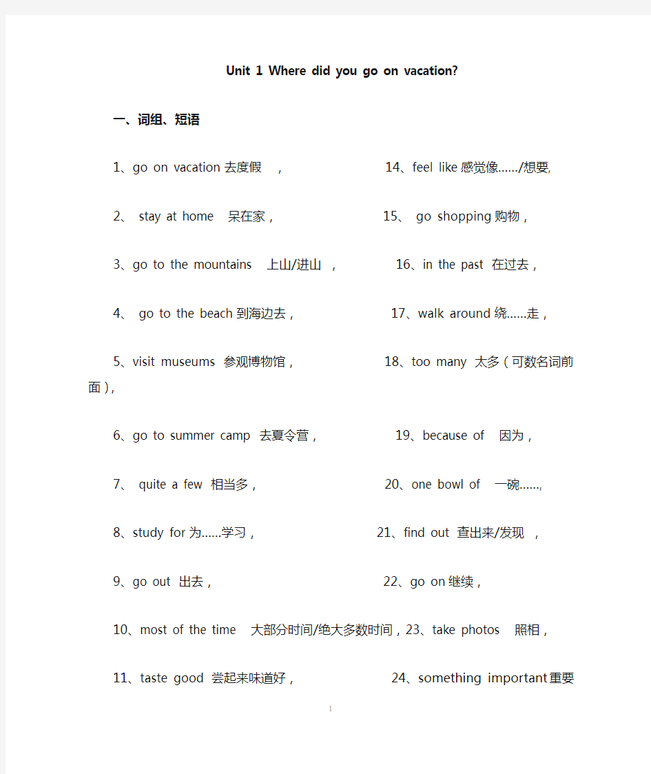 八年级上册英语1-5单元词组、重点句子总结