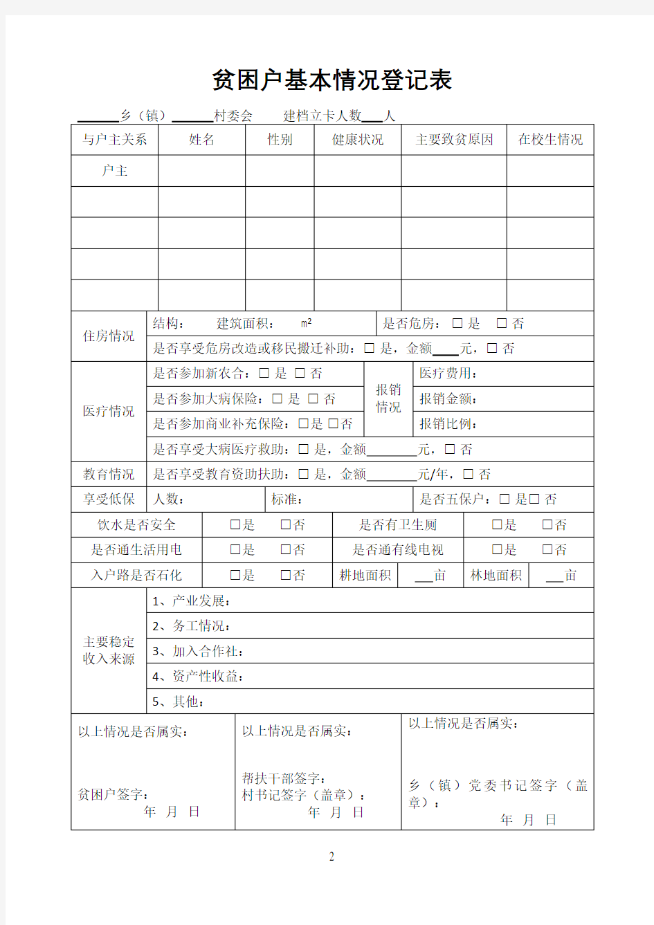 贫困户基本情况登记表