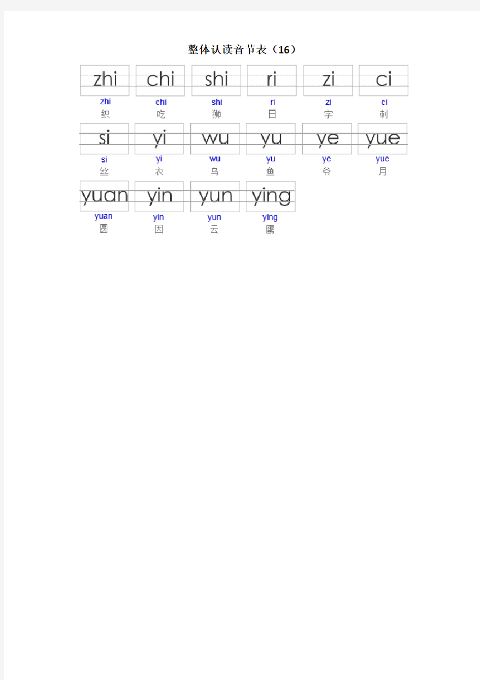 汉字拼音字母表(幼儿园版带写子格式可直接打印)