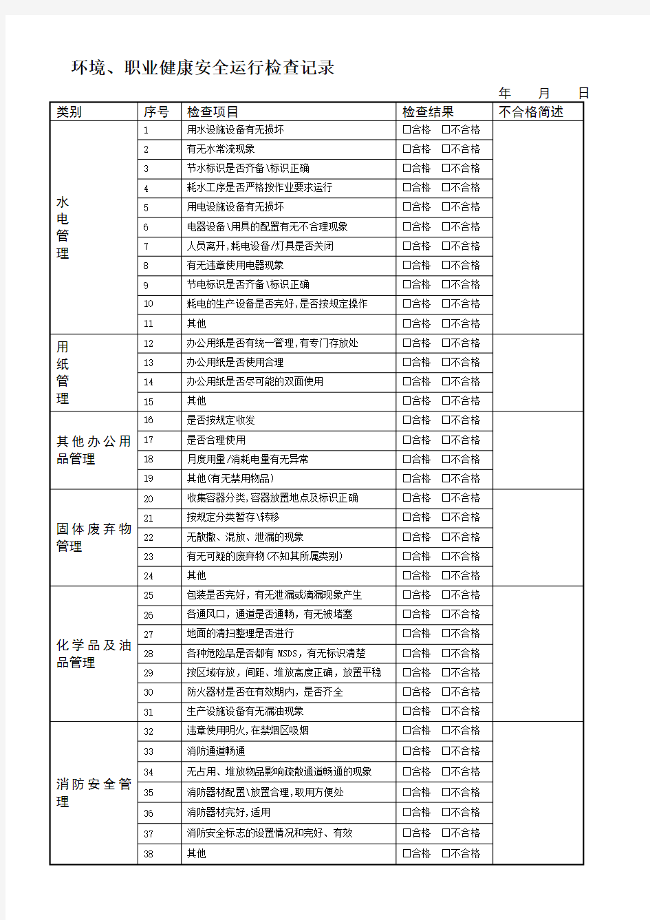 环境职业健康安全运行检查记录