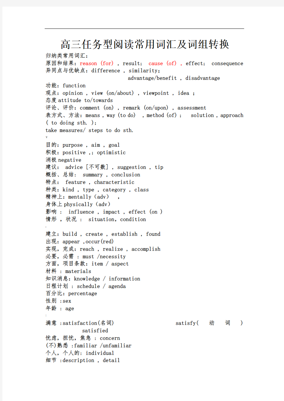 任务型阅读常用词汇及词组