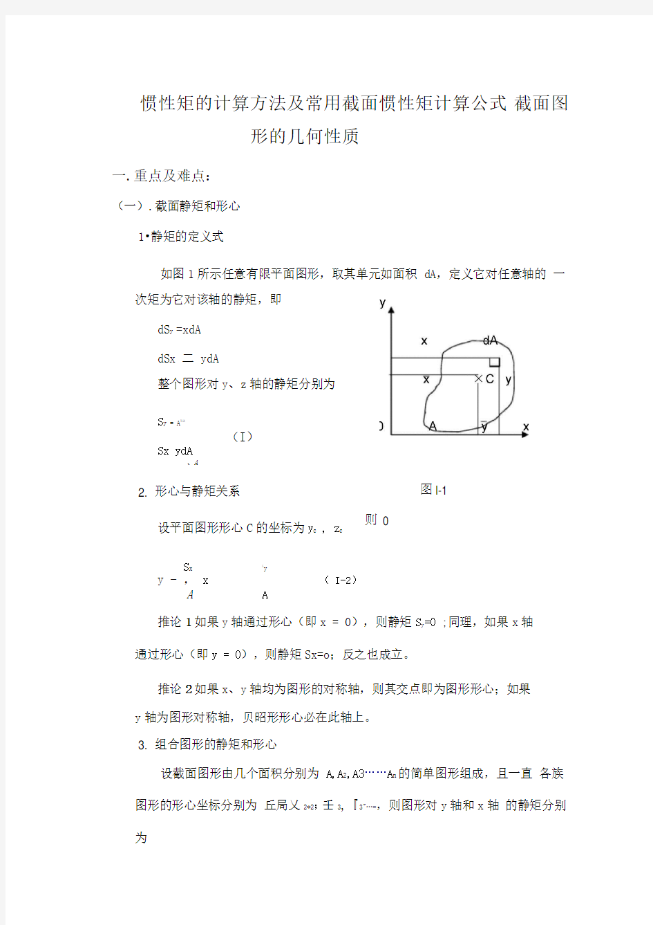 惯性矩计算方法及常用截面惯性矩计算公式