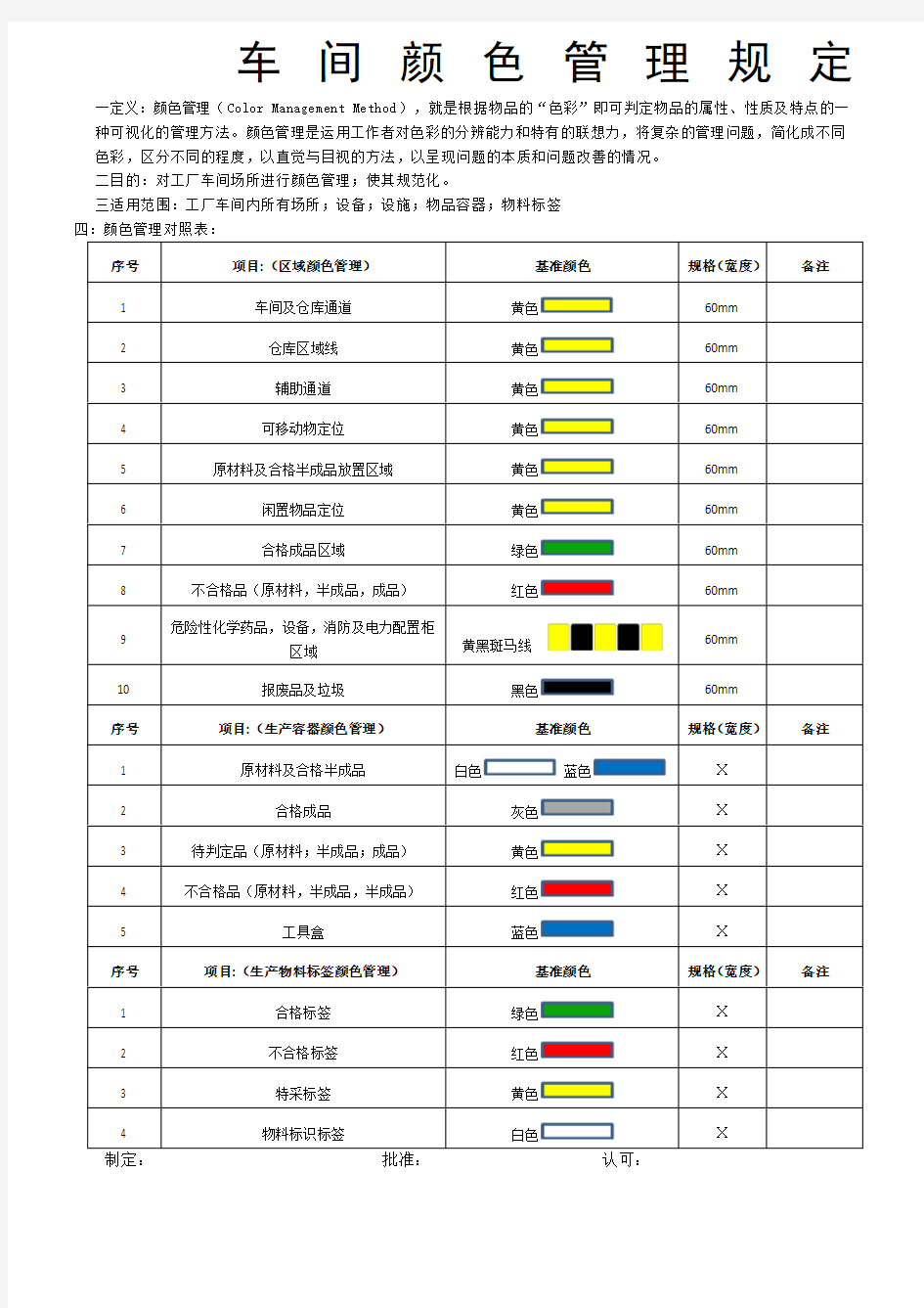 车间颜色管理规范 范例