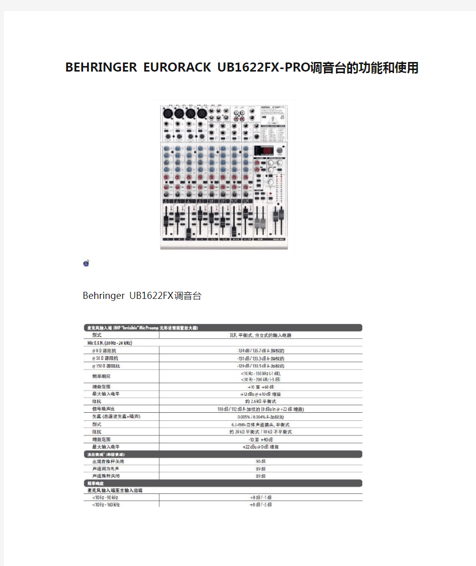 BEHRINGER EURORACK UB1622FX-PRO调音台的功能和使用简介