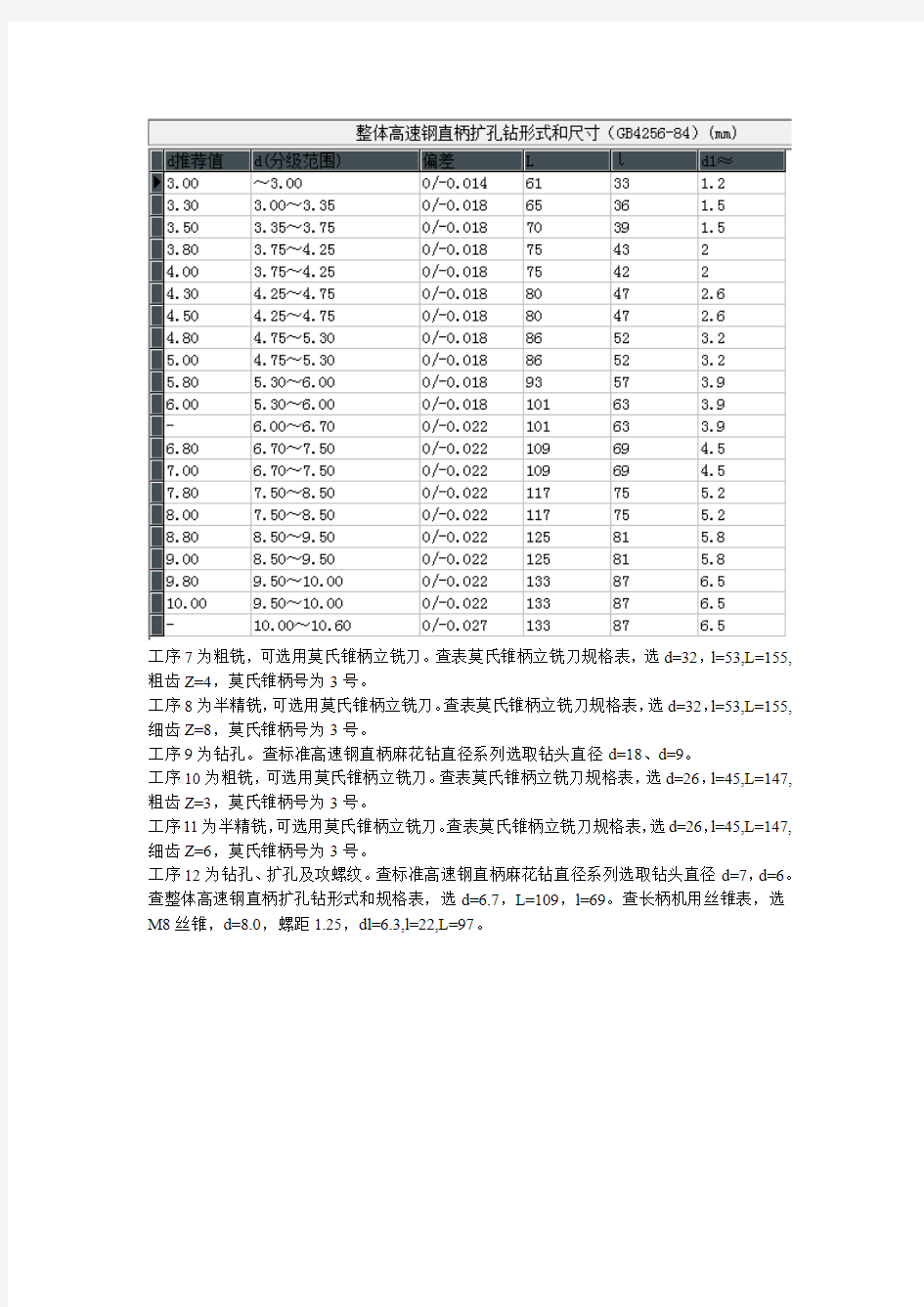 机械加工工艺设计-铣床刀具及切削参数选择和工步时间计算