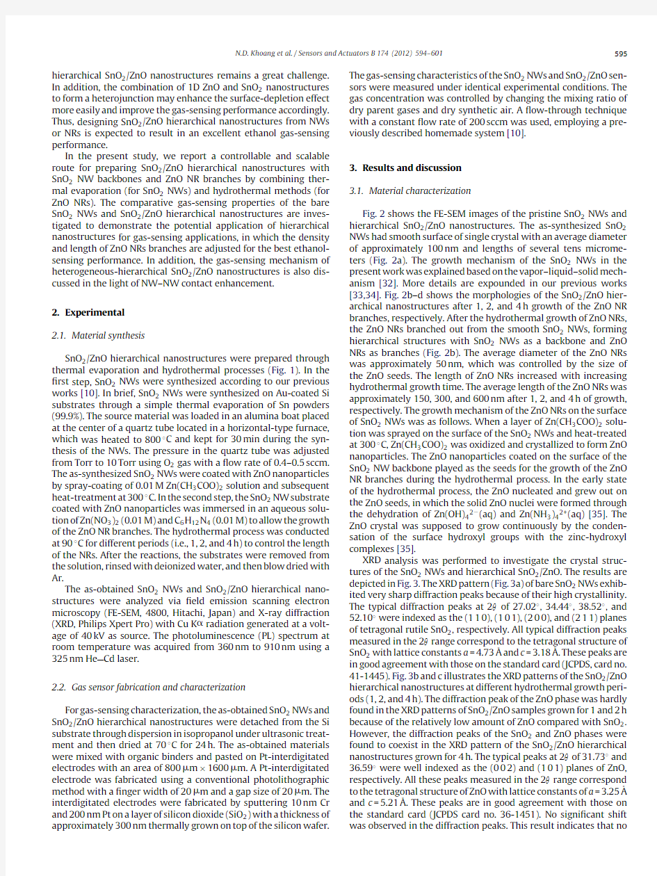 Design of SnO2 ZnO hierarchical nanostructures for enhanced ethanol