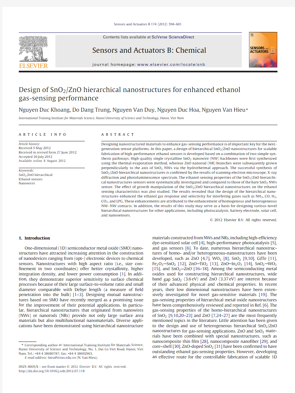 Design of SnO2 ZnO hierarchical nanostructures for enhanced ethanol