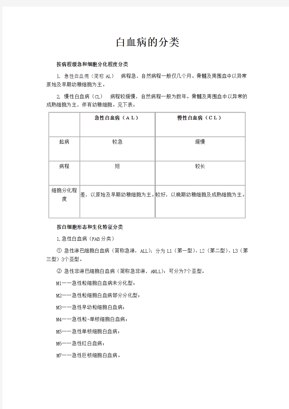 白血病的分类速记方法