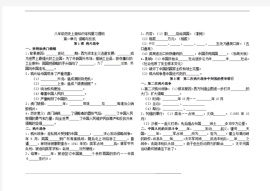 八年级历史上册知识结构复习提纲