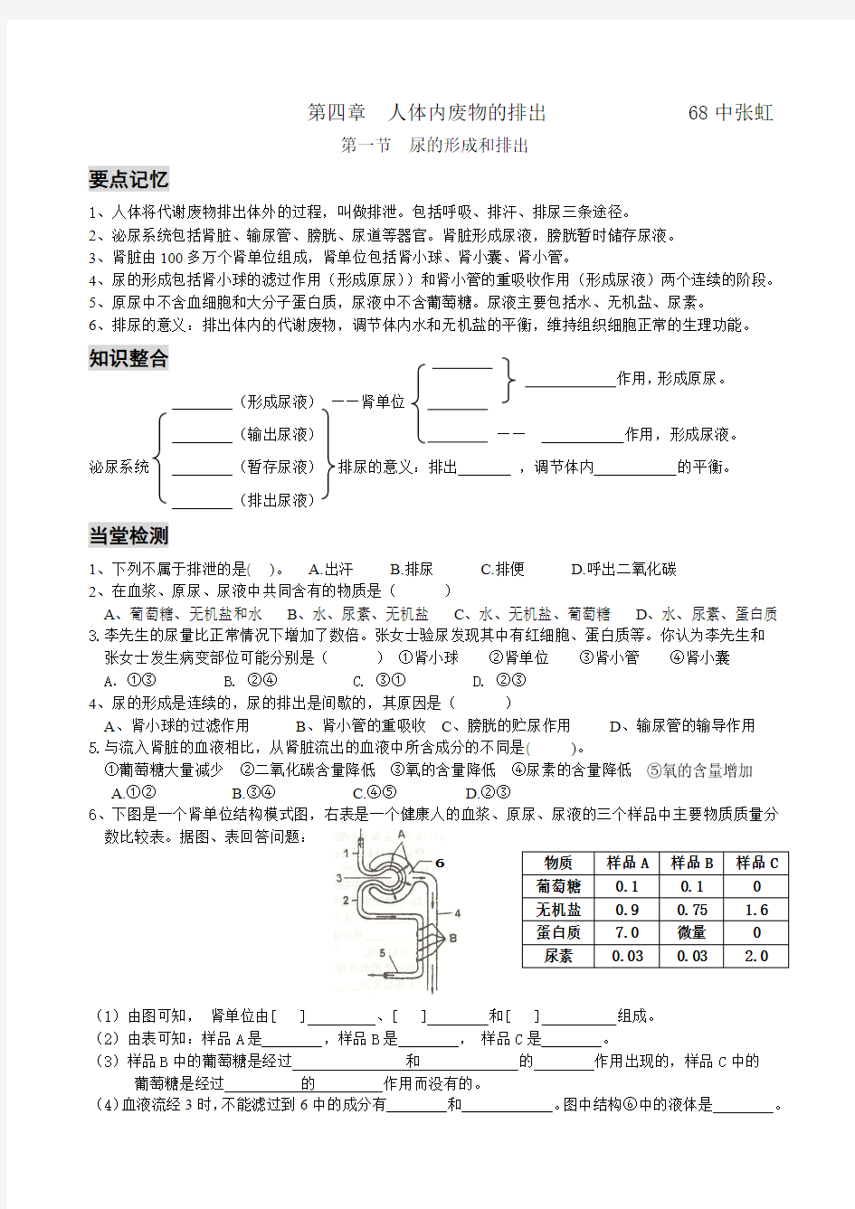 生物七年级下册第四章知识点及习题