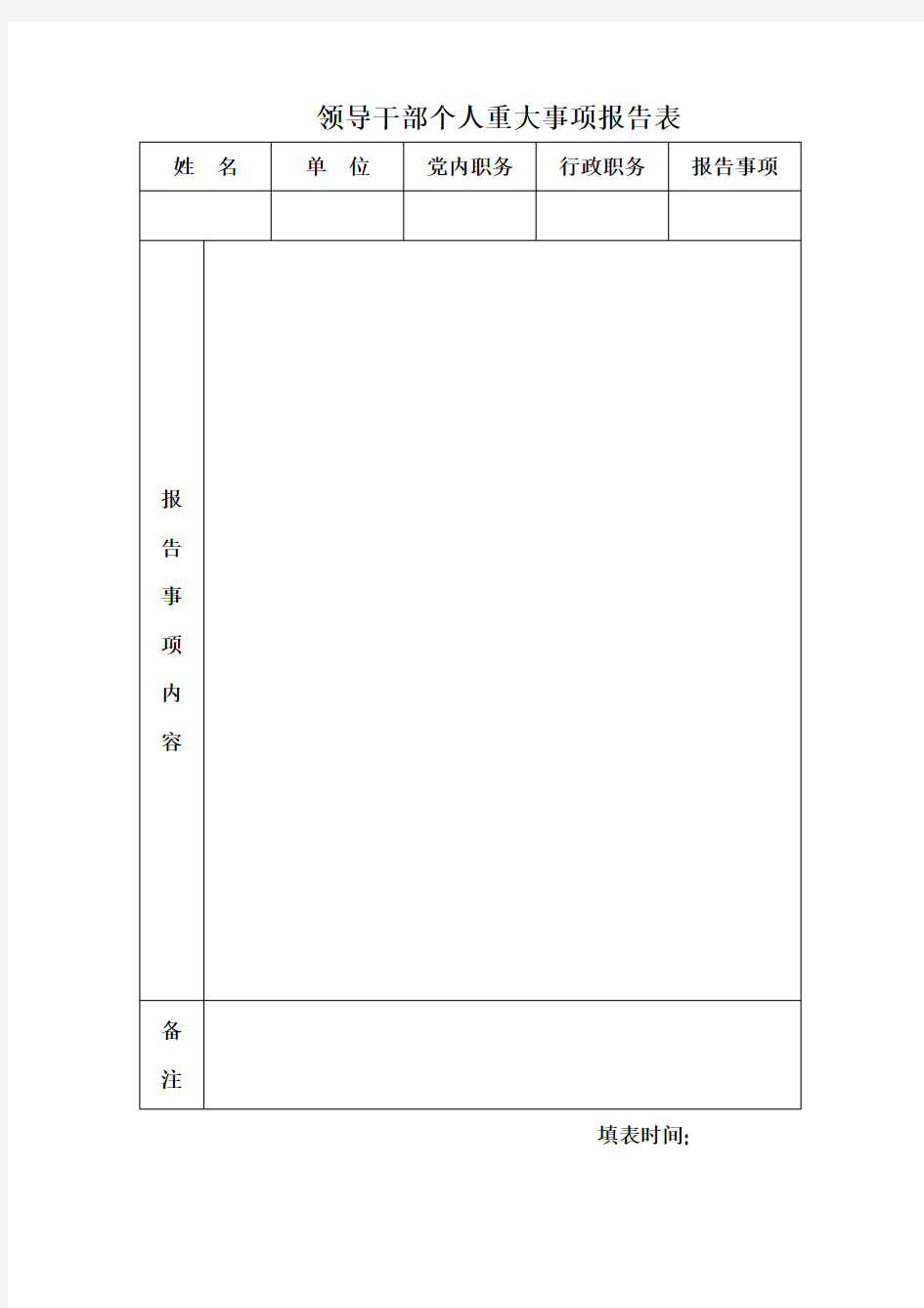 领导干部个人重大事项报告表