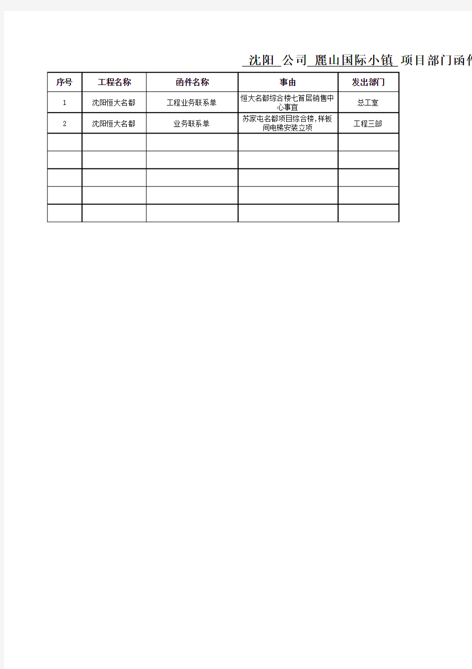 部门往来函件台账