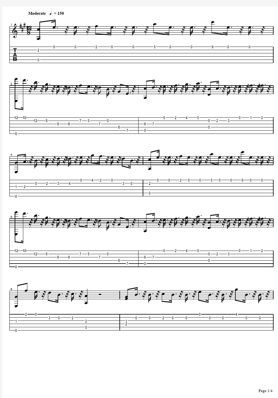 卡尔卡西 练习曲 23 原版 吉他谱 六线谱 经典流行 吉他独奏谱