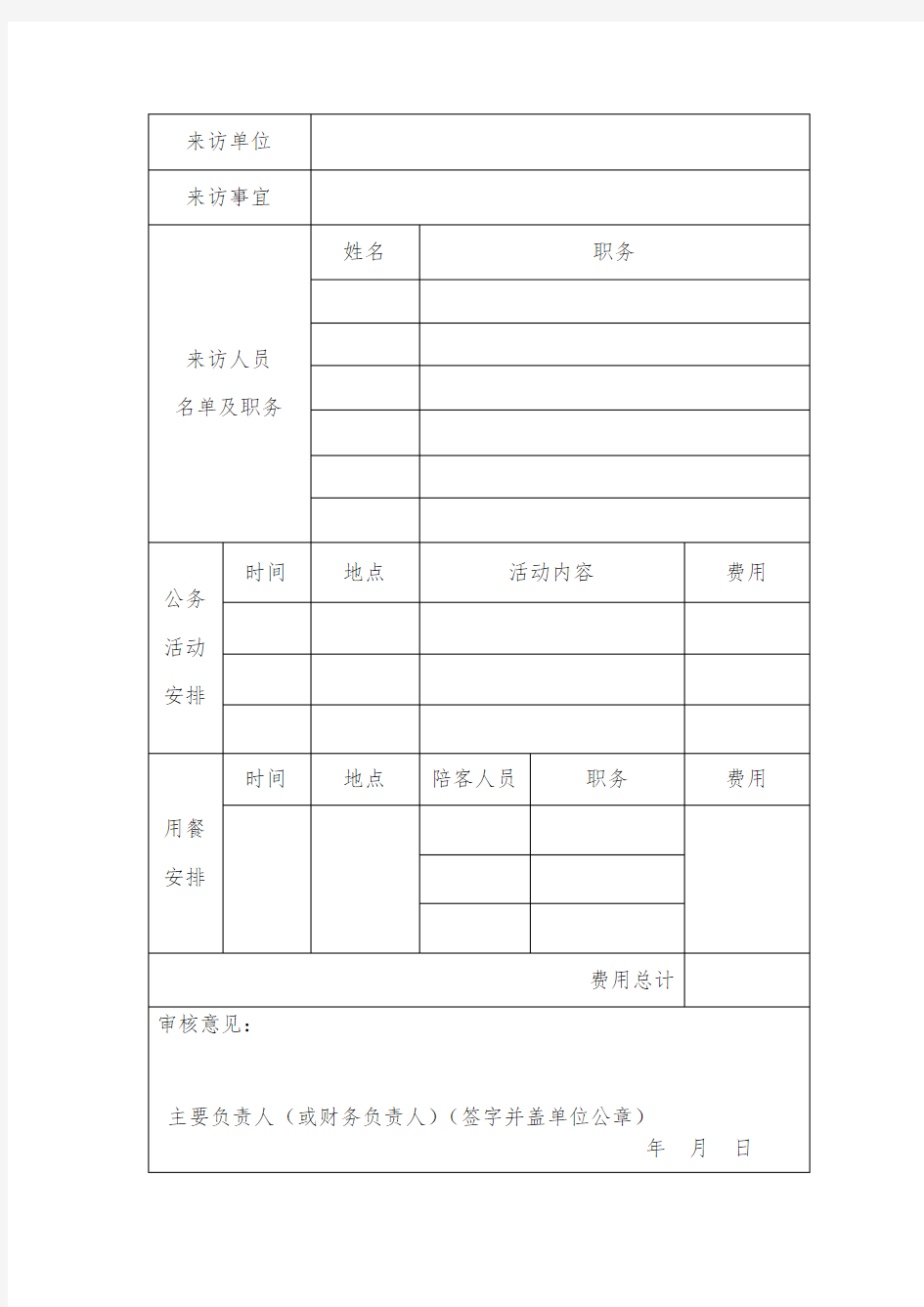 公务接待清单