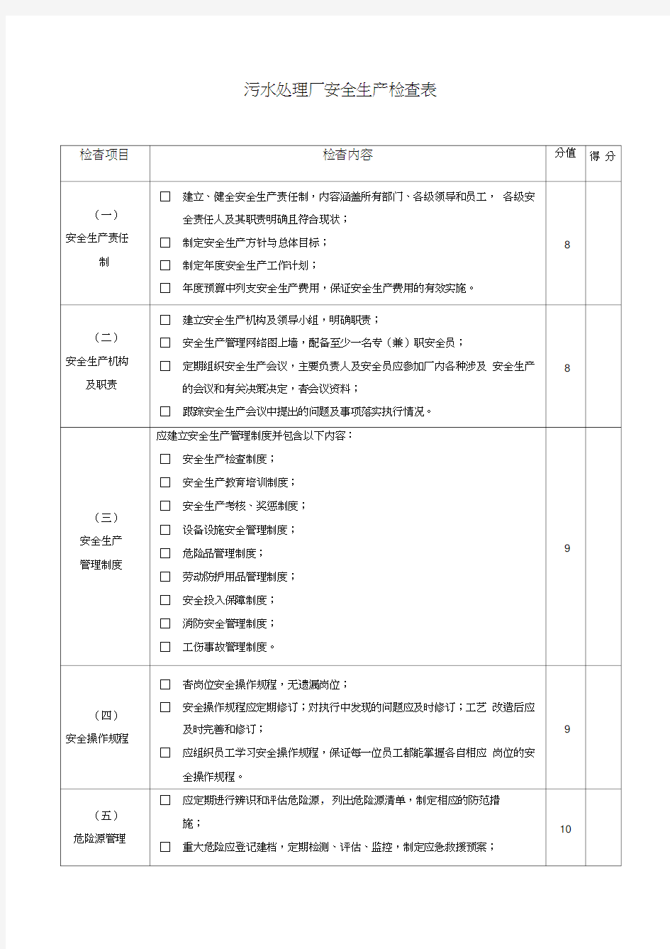 污水处理厂安全检查内容