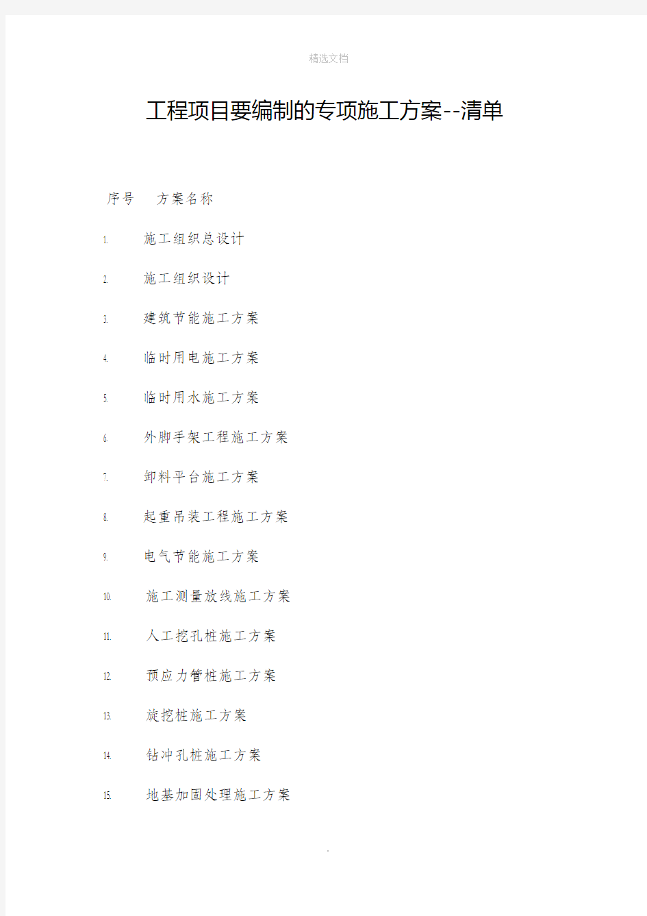工程项目要编制的专项施工方案