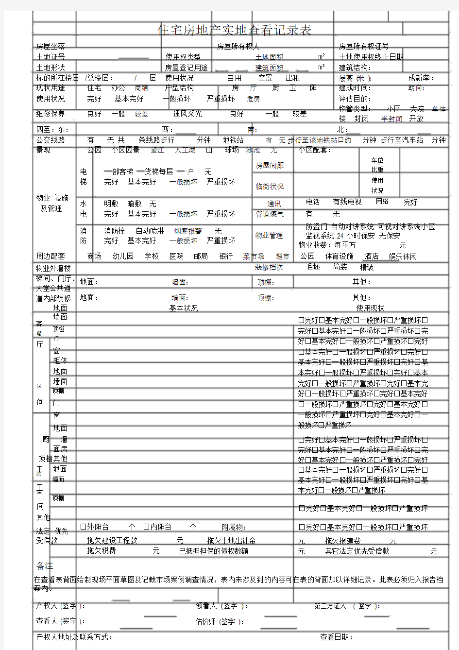 各类房地产实地勘察记录表