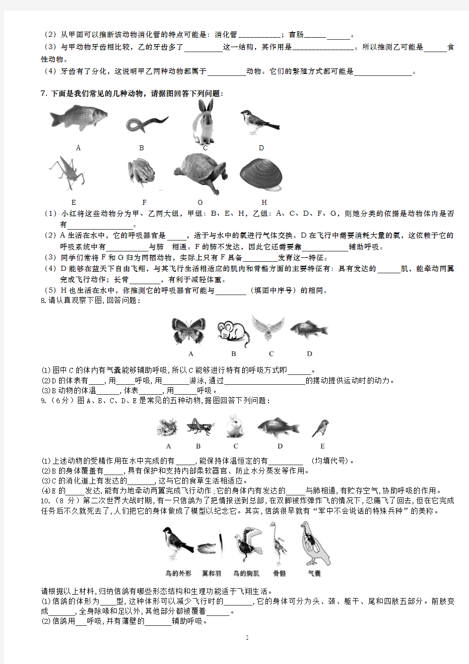 生物八年级上册识图作答专项复习