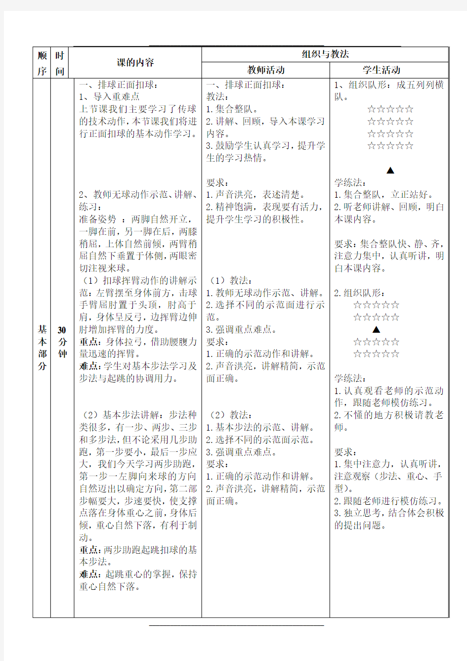 新排球正面扣球教案