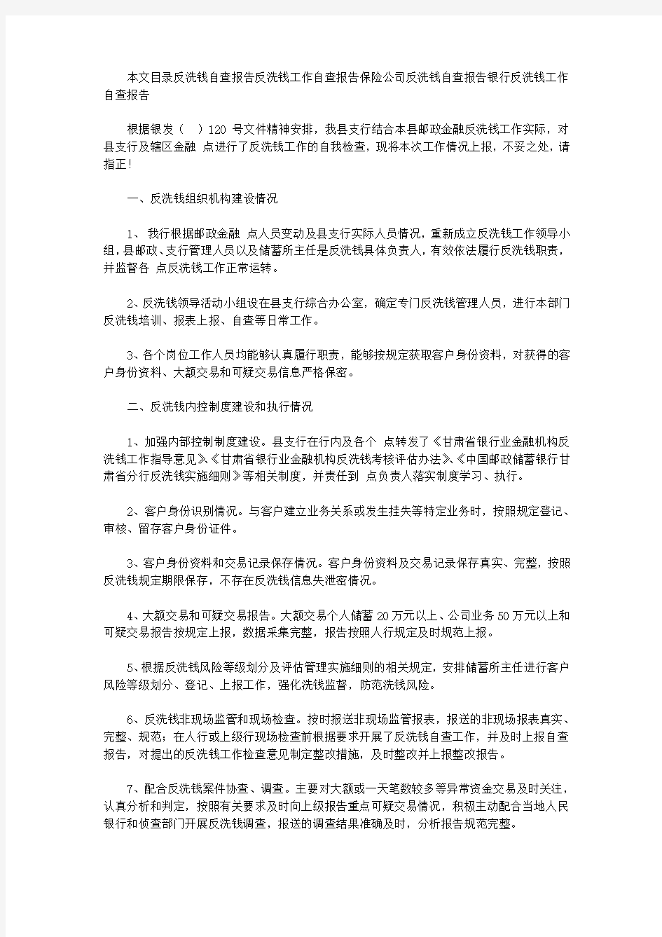 反洗钱自查报告4篇