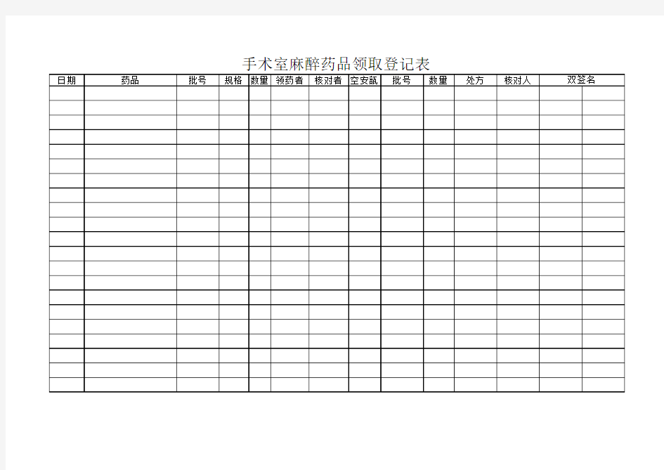 手术室麻醉药品领取登记表