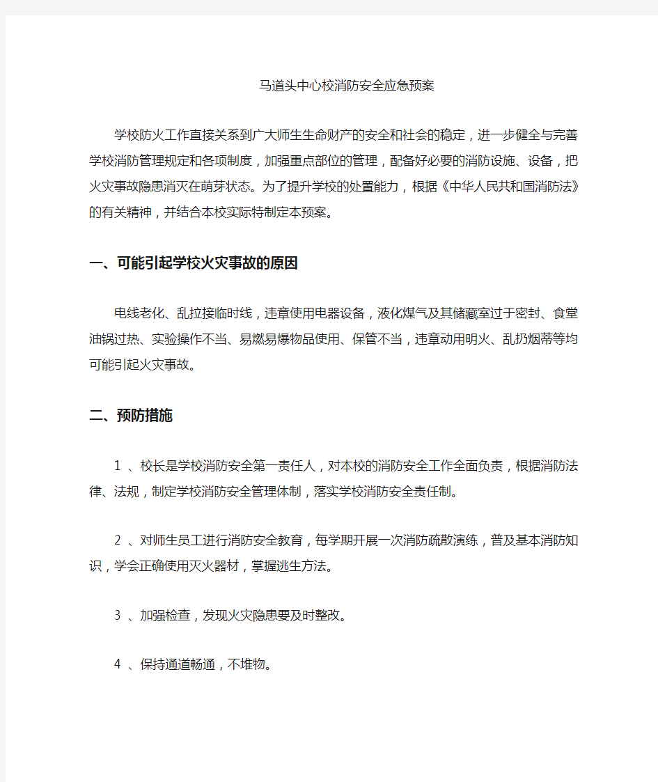 中心小学消防安全应急预案